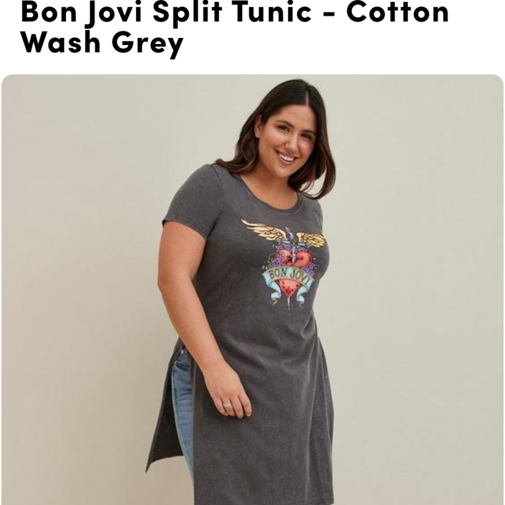 Host Pick๐๐Torrid Bon Jovi Gray Cotton Wash Split Tunic - Picture 3 of 7